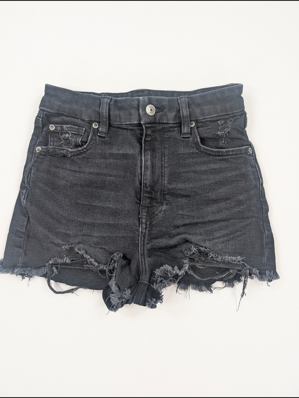 American Eagle Outfitters Black Distressed High-Rise Denim Shorts